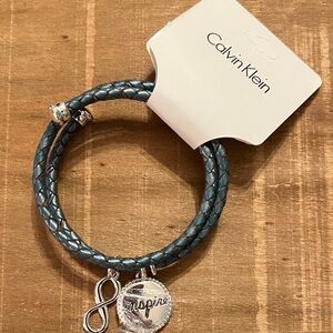 3/$18 Calvin Klein Teal Braided Bracelet with Silver Charm Lot 2060